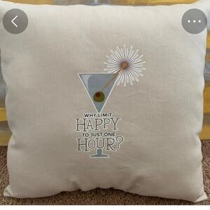 Cream and Green Accent Pillow with Martini Glass and Happy Hour Design